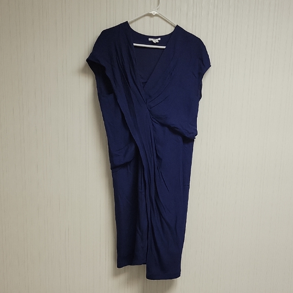 Helmut Lang Asymmetrical Navy V Neck Dress. Women's 8. Office Designer
